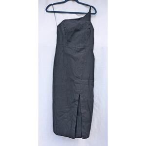 Anthropologie Womens Black One Shoulder Linen Blend Midi Dress Sz XSP Preppy New